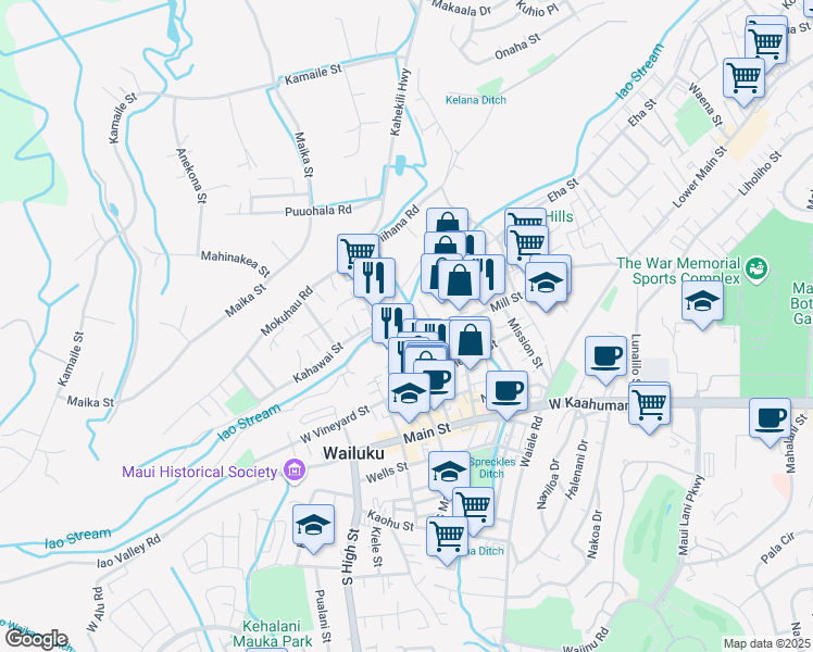 map of restaurants, bars, coffee shops, grocery stores, and more near 1964 Liko Place in Wailuku