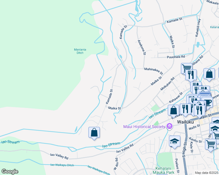 map of restaurants, bars, coffee shops, grocery stores, and more near 2628 Kamaile Street in Wailuku