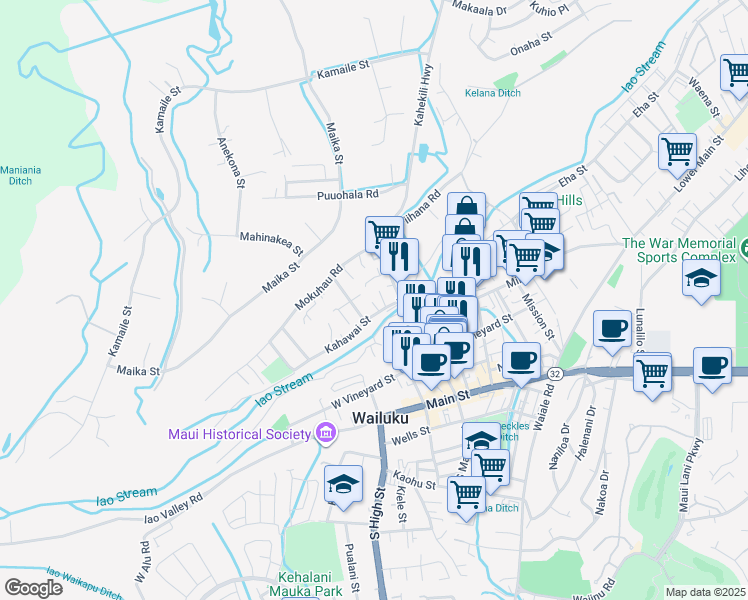 map of restaurants, bars, coffee shops, grocery stores, and more near 270 Pule Place in Wailuku