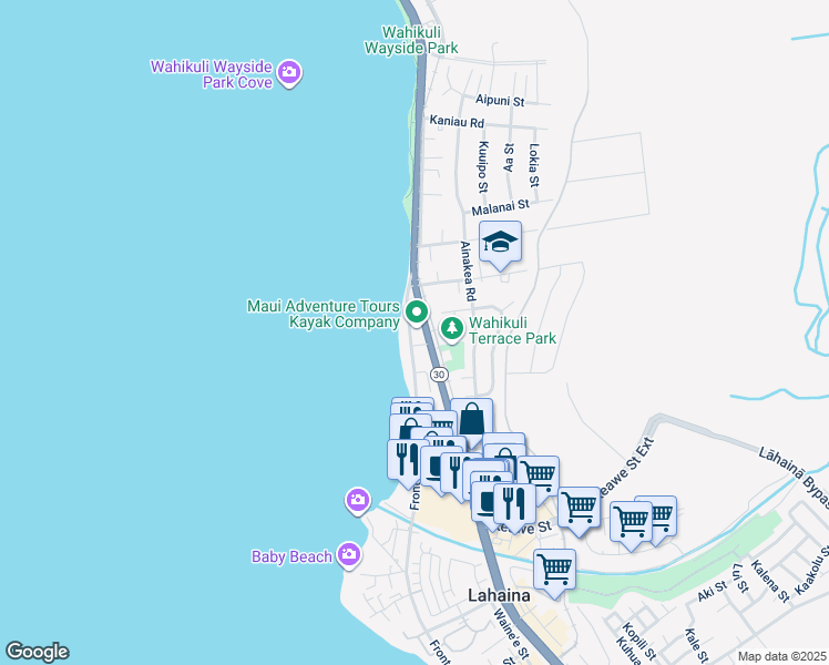 map of restaurants, bars, coffee shops, grocery stores, and more near 1429 Front Street in Lahaina