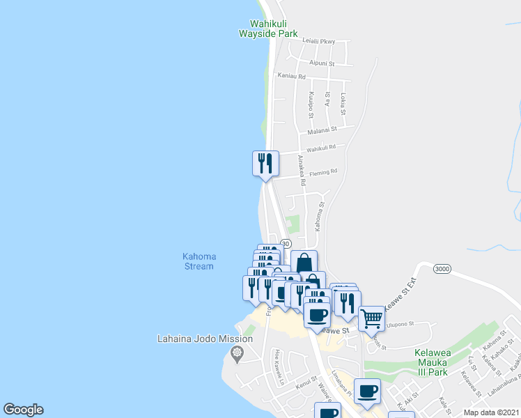 map of restaurants, bars, coffee shops, grocery stores, and more near 1429 Front Street in Lahaina