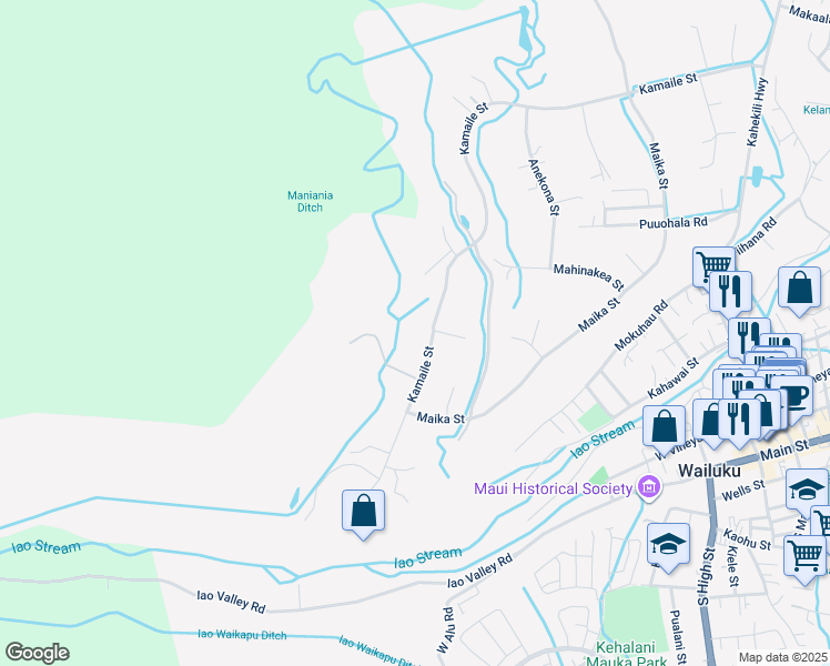 map of restaurants, bars, coffee shops, grocery stores, and more near 2628 Kamaile Street in Wailuku