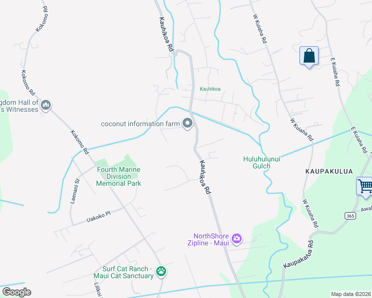 map of restaurants, bars, coffee shops, grocery stores, and more near 1780 Kauhikoa Road in Haiku-Pauwela