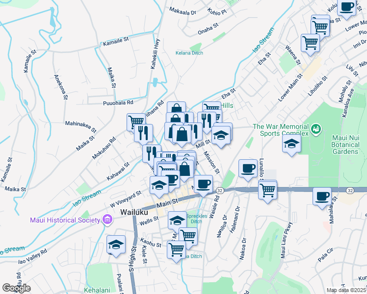 map of restaurants, bars, coffee shops, grocery stores, and more near 1773 Wili Pa Loop in Wailuku