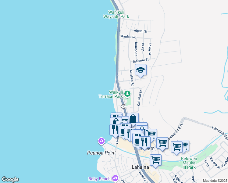 map of restaurants, bars, coffee shops, grocery stores, and more near 1429 Front Street in Lahaina