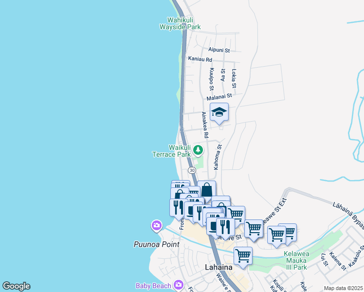 map of restaurants, bars, coffee shops, grocery stores, and more near 1429 Front Street in Lahaina