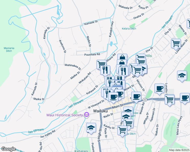 map of restaurants, bars, coffee shops, grocery stores, and more near 122 Loi Pohaku Place in Wailuku