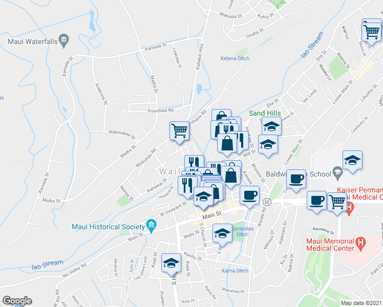 map of restaurants, bars, coffee shops, grocery stores, and more near 326 Alahee Drive in Wailuku