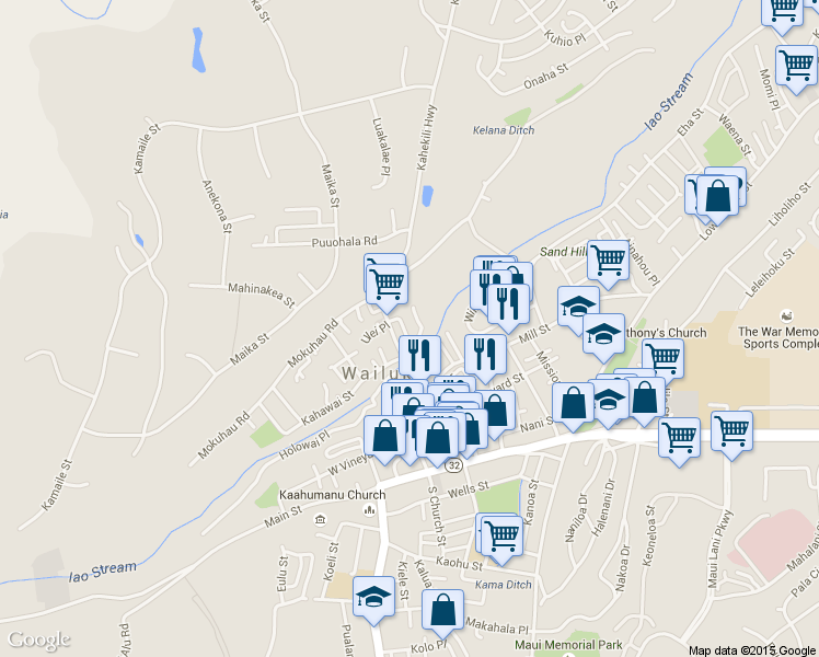 map of restaurants, bars, coffee shops, grocery stores, and more near 330 Alahee Drive in Wailuku