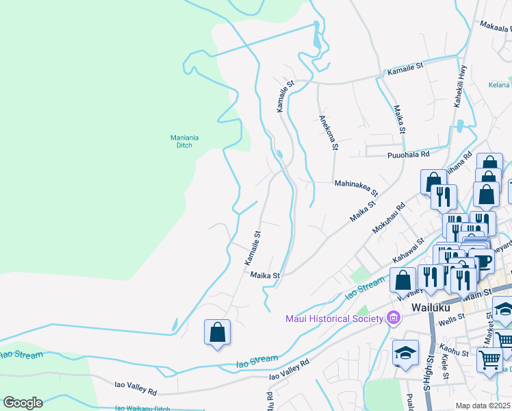 map of restaurants, bars, coffee shops, grocery stores, and more near 2584 Kamaile Street in Wailuku