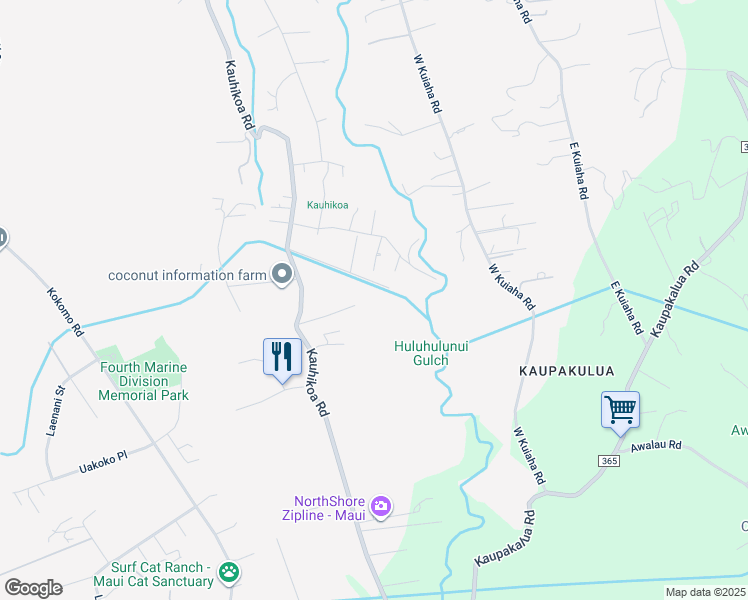 map of restaurants, bars, coffee shops, grocery stores, and more near 45 Mai Place in Haiku-Pauwela