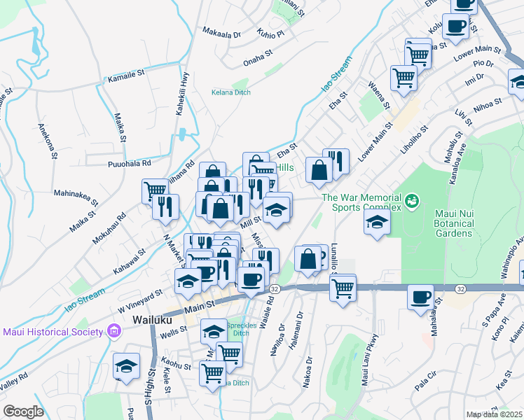 map of restaurants, bars, coffee shops, grocery stores, and more near 220 Imi Kala Street in Wailuku