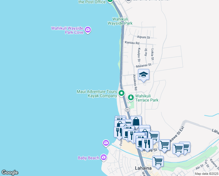 map of restaurants, bars, coffee shops, grocery stores, and more near in Lahaina