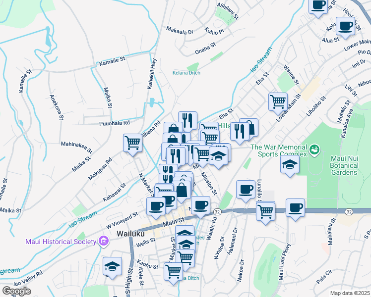 map of restaurants, bars, coffee shops, grocery stores, and more near 1866 Wili Pa Loop in Wailuku