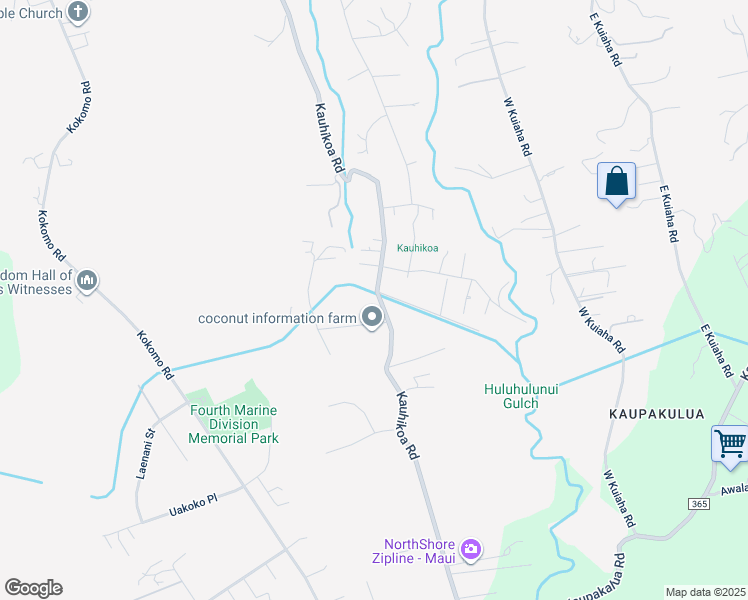 map of restaurants, bars, coffee shops, grocery stores, and more near 1690 Kauhikoa Road in Haiku-Pauwela
