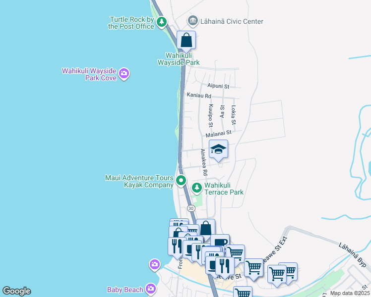 map of restaurants, bars, coffee shops, grocery stores, and more near 1500 Malo Street in Lahaina