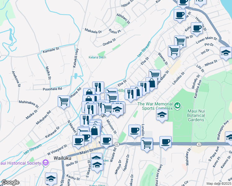 map of restaurants, bars, coffee shops, grocery stores, and more near 1601 Alako Street in Wailuku