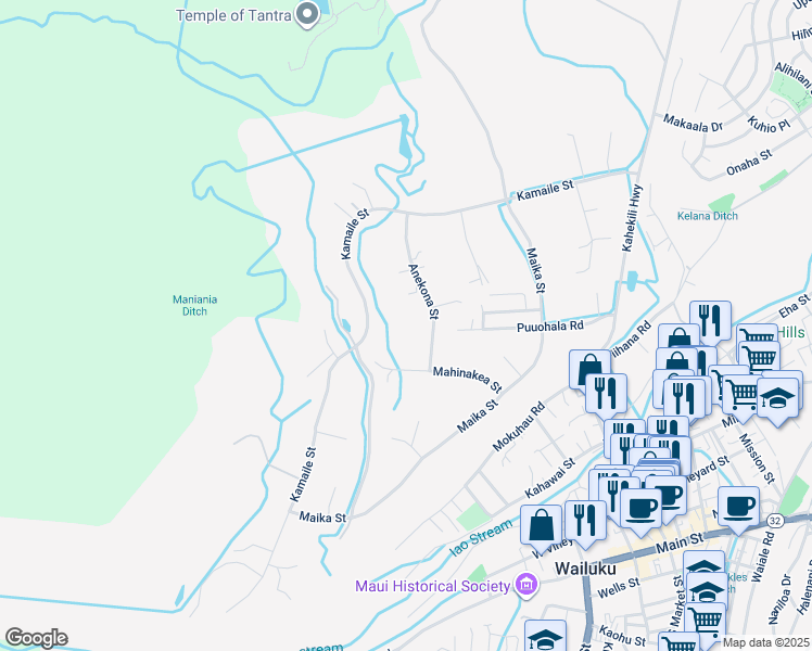 map of restaurants, bars, coffee shops, grocery stores, and more near 491 Anekona Street in Wailuku