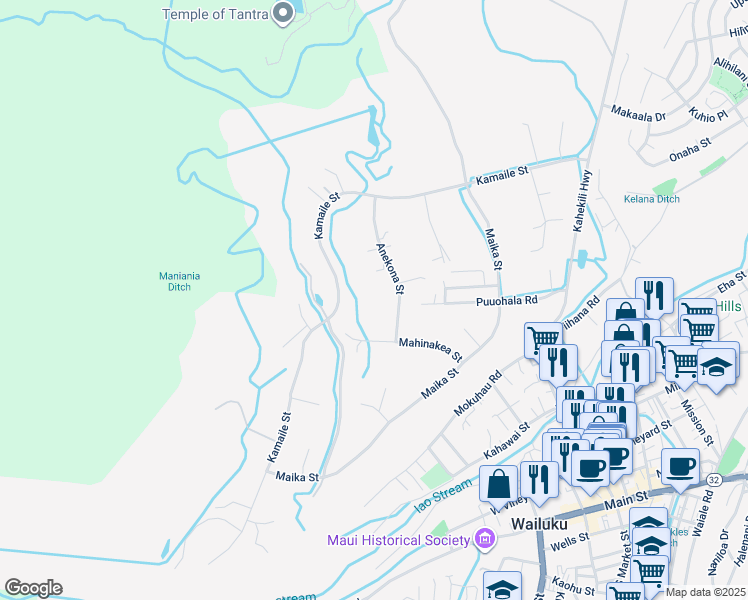map of restaurants, bars, coffee shops, grocery stores, and more near 491 Anekona Street in Wailuku