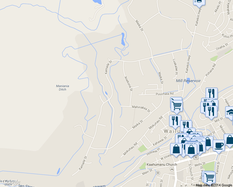 map of restaurants, bars, coffee shops, grocery stores, and more near 2451 Kamaile Street in Wailuku