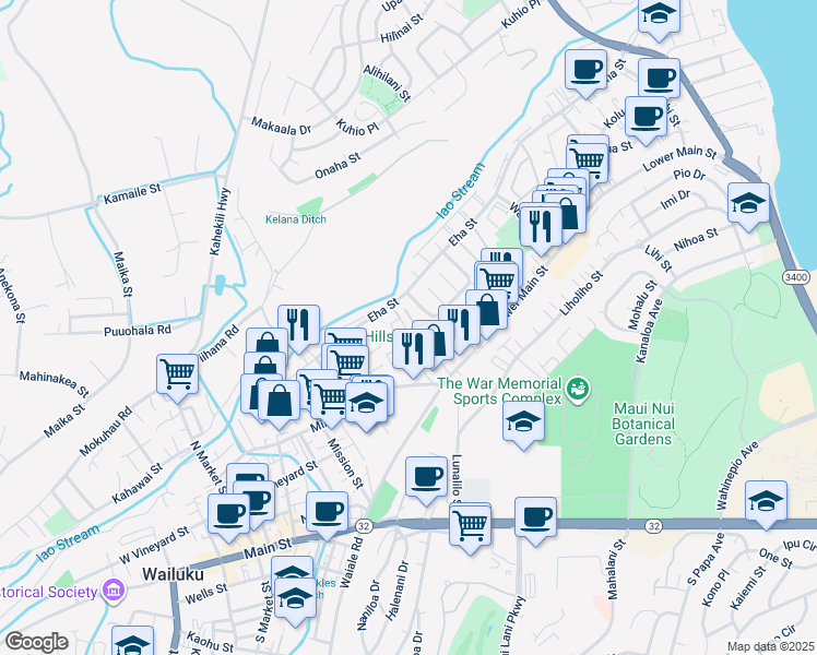 map of restaurants, bars, coffee shops, grocery stores, and more near 306 Kopiko Street in Wailuku