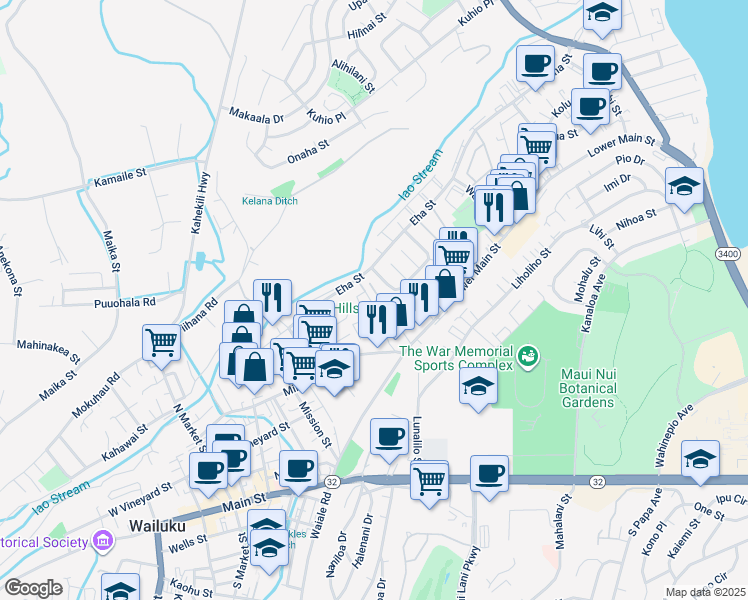 map of restaurants, bars, coffee shops, grocery stores, and more near 306 Kopiko Street in Wailuku