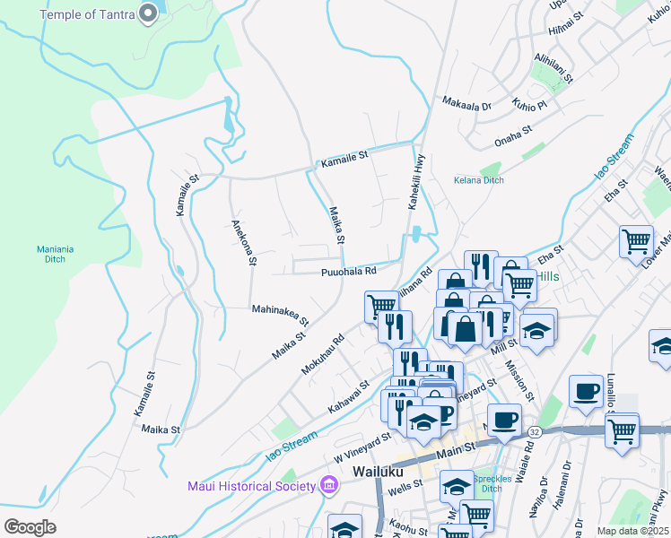 map of restaurants, bars, coffee shops, grocery stores, and more near 2070 Puuohala Road in Wailuku