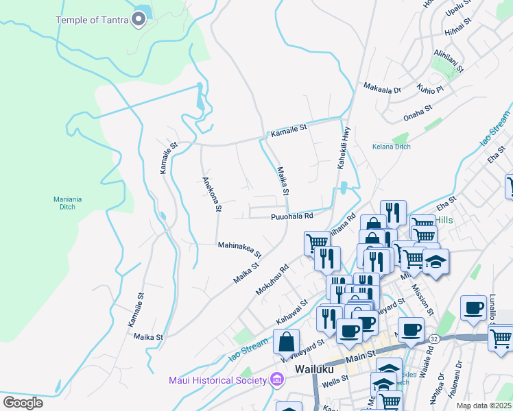 map of restaurants, bars, coffee shops, grocery stores, and more near 2126 Hewahewa Drive in Wailuku
