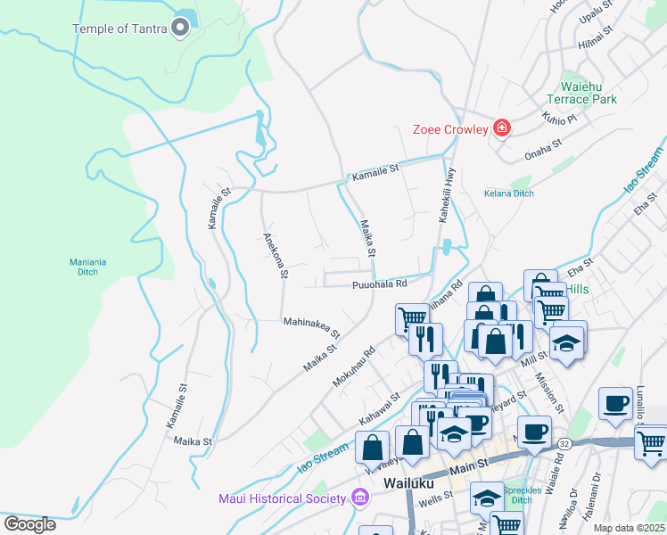 map of restaurants, bars, coffee shops, grocery stores, and more near 2126 Hewahewa Drive in Wailuku