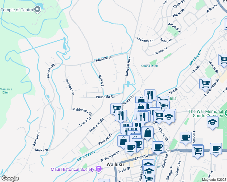 map of restaurants, bars, coffee shops, grocery stores, and more near 2004 Puuohala Road in Wailuku