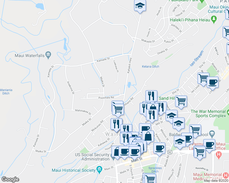map of restaurants, bars, coffee shops, grocery stores, and more near 2004 Puuohala Road in Wailuku