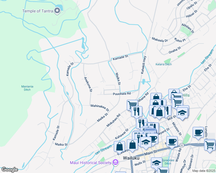 map of restaurants, bars, coffee shops, grocery stores, and more near 2117 Ihumai Place in Wailuku