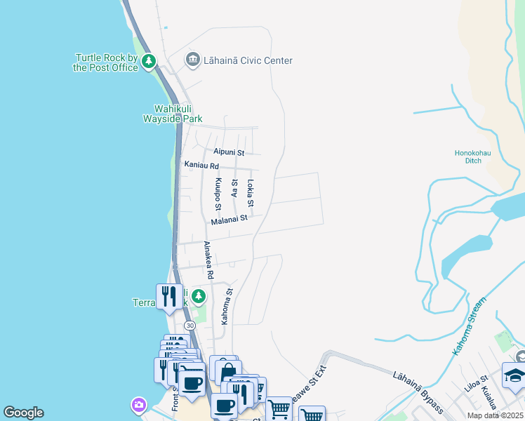 map of restaurants, bars, coffee shops, grocery stores, and more near 259 Malanai Street in Lahaina