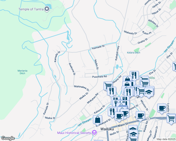 map of restaurants, bars, coffee shops, grocery stores, and more near 2117 Ihumai Place in Wailuku