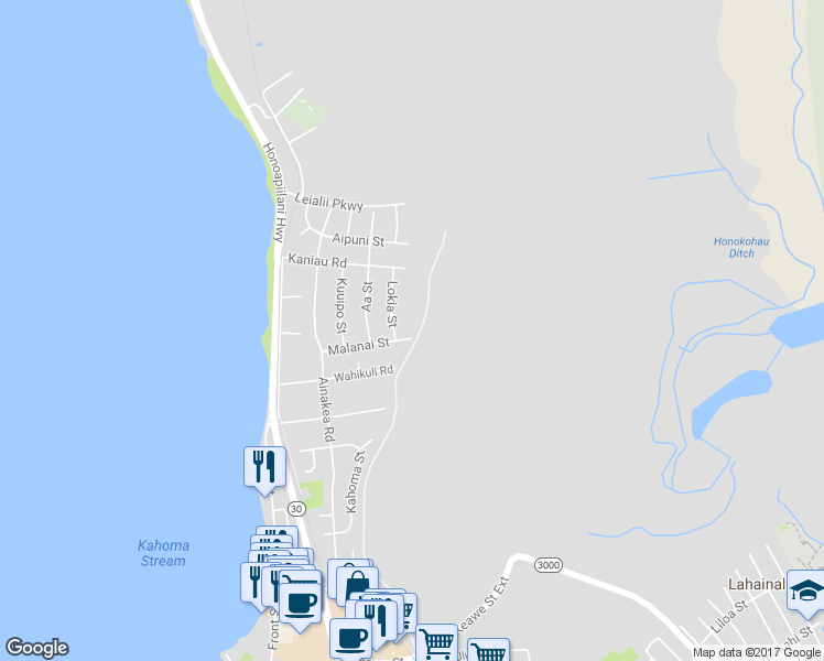 map of restaurants, bars, coffee shops, grocery stores, and more near 259 Malanai Street in Lahaina