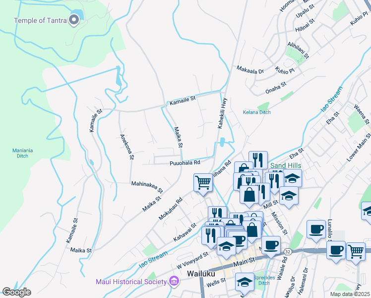 map of restaurants, bars, coffee shops, grocery stores, and more near 522 Maika Street in Wailuku