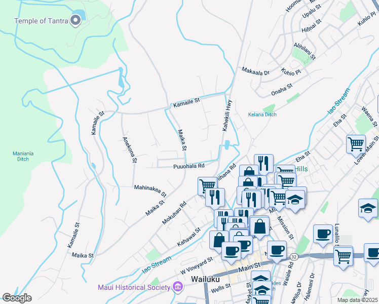 map of restaurants, bars, coffee shops, grocery stores, and more near 522 Maika Street in Wailuku