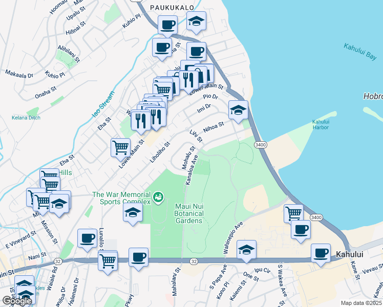 map of restaurants, bars, coffee shops, grocery stores, and more near 298 Mohalu Street in Kahului