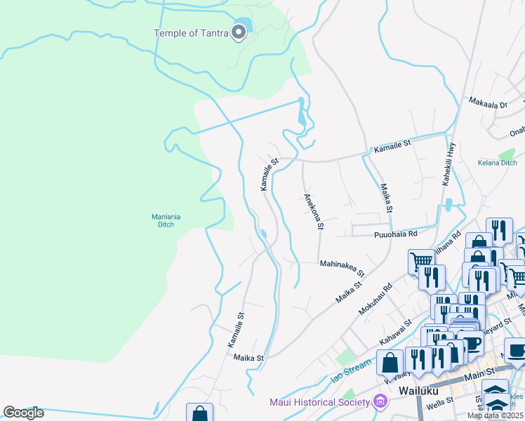 map of restaurants, bars, coffee shops, grocery stores, and more near 2392 Kamaile Street in Wailuku