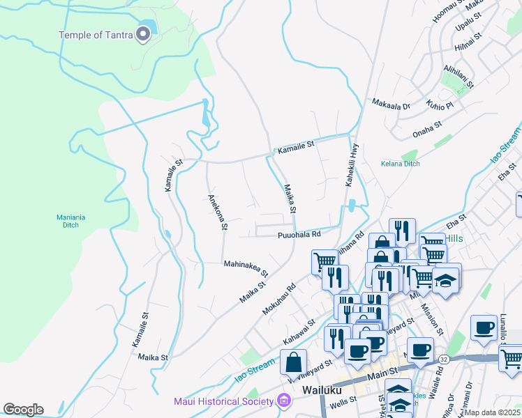map of restaurants, bars, coffee shops, grocery stores, and more near 576 Luahoana Place in Wailuku