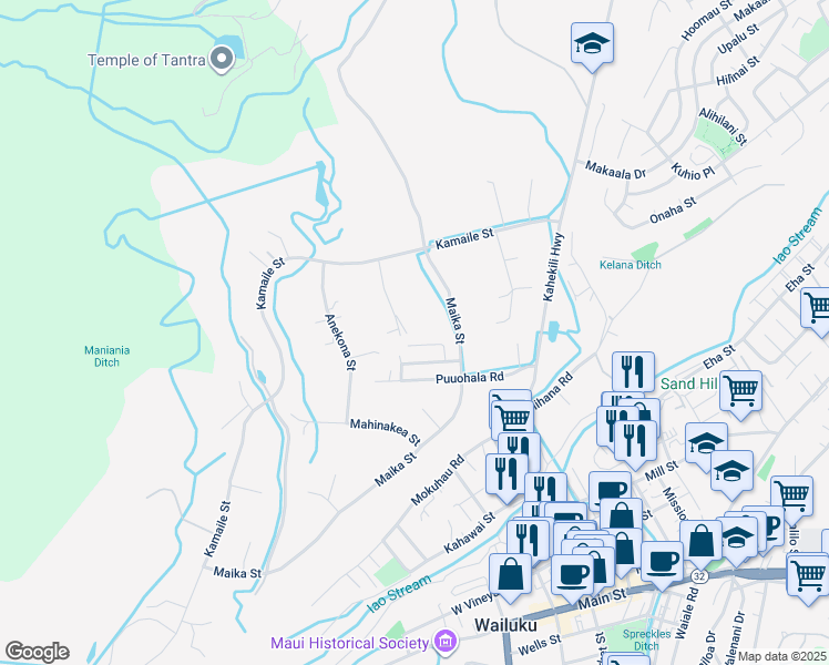 map of restaurants, bars, coffee shops, grocery stores, and more near 576 Luahoana Place in Wailuku