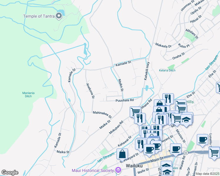 map of restaurants, bars, coffee shops, grocery stores, and more near 576 Luahoana Place in Wailuku