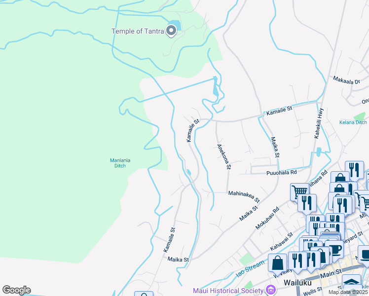 map of restaurants, bars, coffee shops, grocery stores, and more near 2370 Kamaile Street in Wailuku