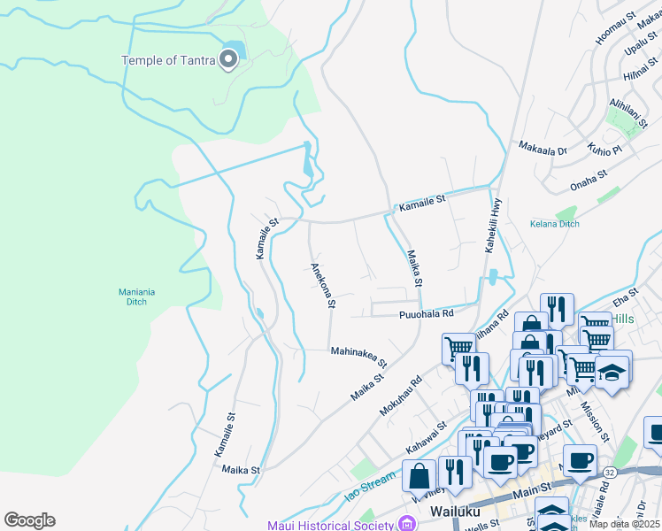 map of restaurants, bars, coffee shops, grocery stores, and more near 580 Anekona Street in Wailuku