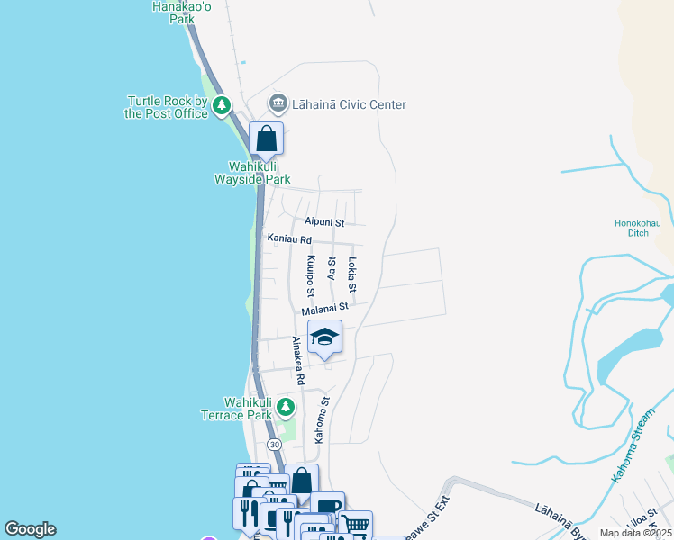 map of restaurants, bars, coffee shops, grocery stores, and more near 1620 Aa Street in Lahaina