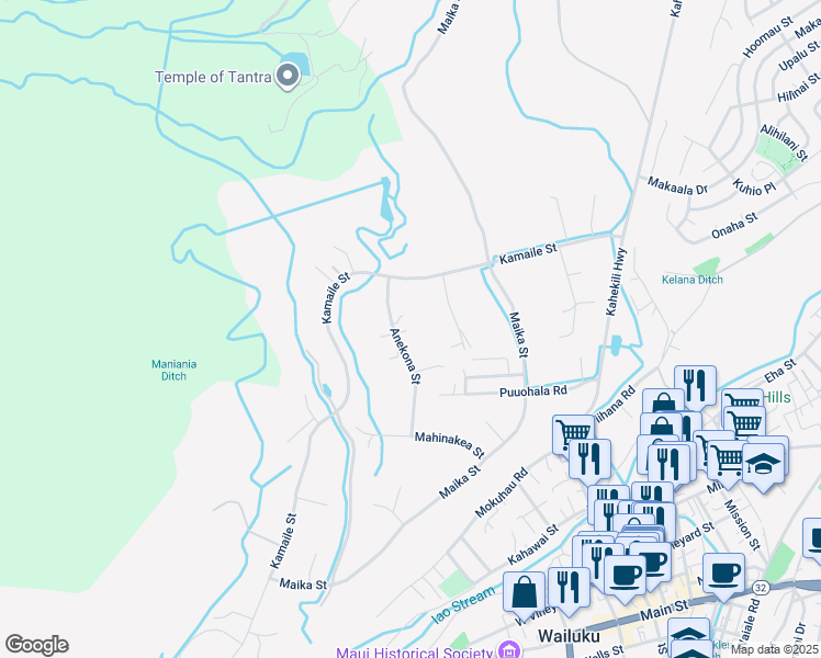 map of restaurants, bars, coffee shops, grocery stores, and more near 580 Anekona Street in Wailuku