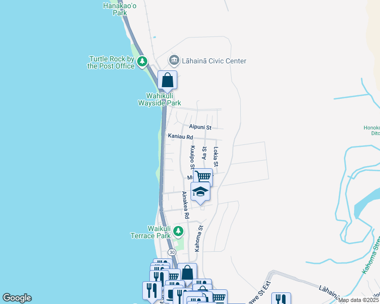 map of restaurants, bars, coffee shops, grocery stores, and more near 1631 Kuuipo Street in Lahaina