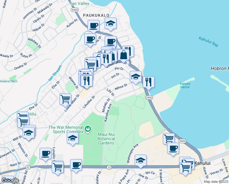 map of restaurants, bars, coffee shops, grocery stores, and more near 346 Nihoa Street in Kahului
