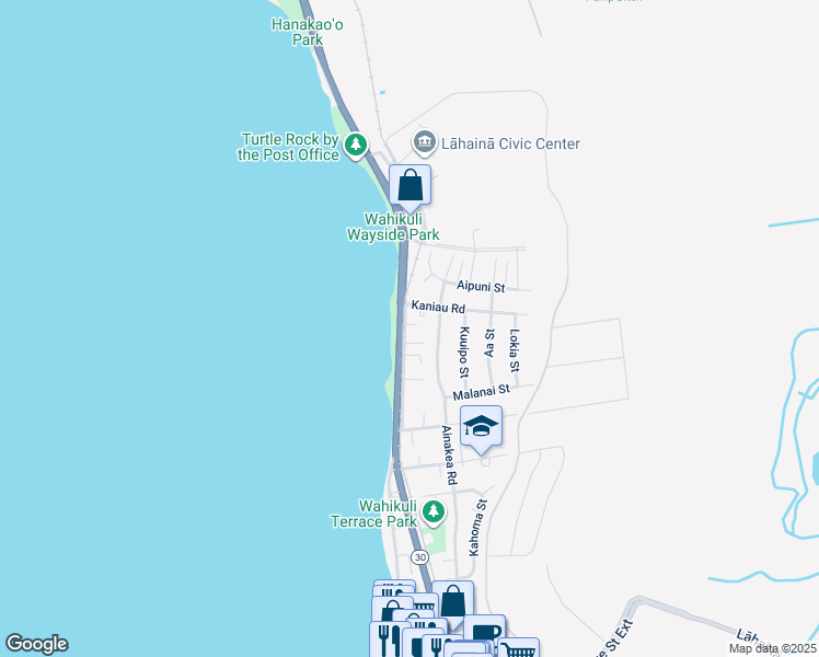 map of restaurants, bars, coffee shops, grocery stores, and more near 1580 Malo Street in Lahaina