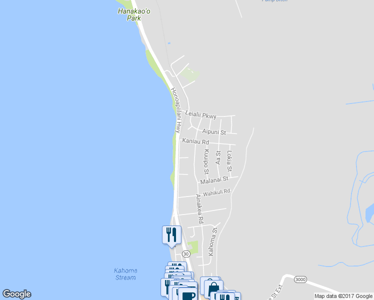 map of restaurants, bars, coffee shops, grocery stores, and more near 1582A Malo Street in Lahaina